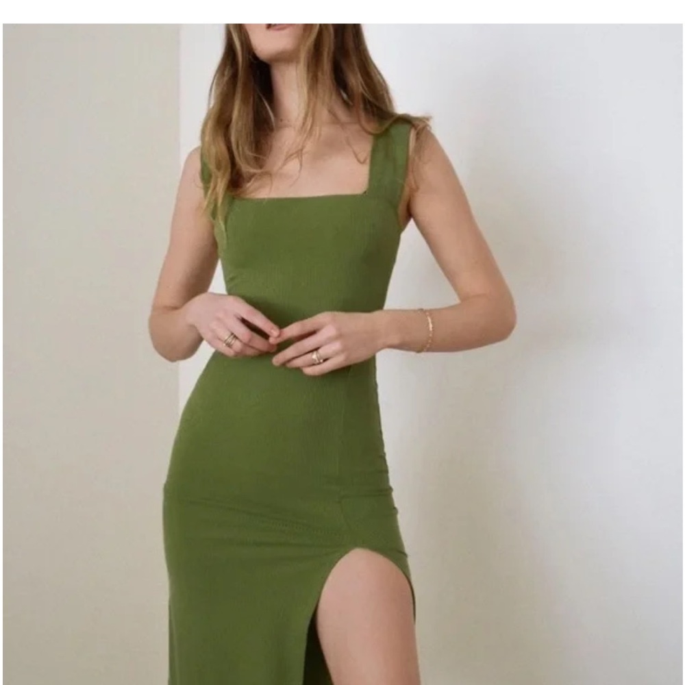 Reformation Olive Green Cassi Midi Dress